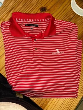 Pebble Beach Red and White Striped Polo Shirt